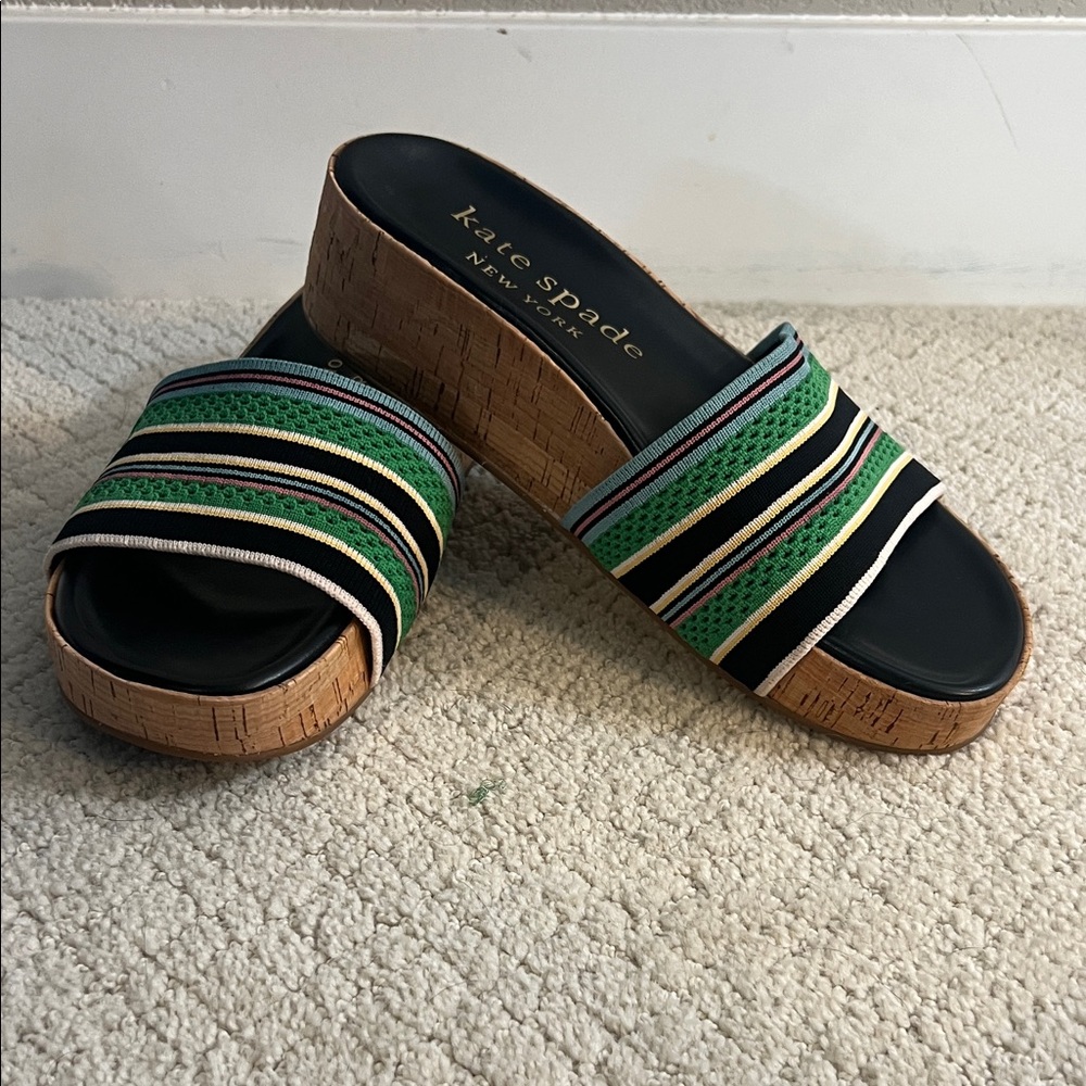 Kate Spade New York Cork Platform Slide Sandals Striped Size 10 - Picture 5 of 8
